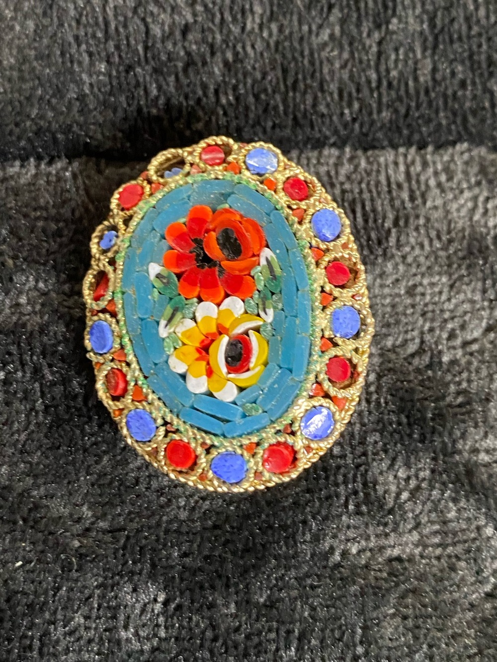 Vintage Italian Micro Mosaic Floral Brooch Pin